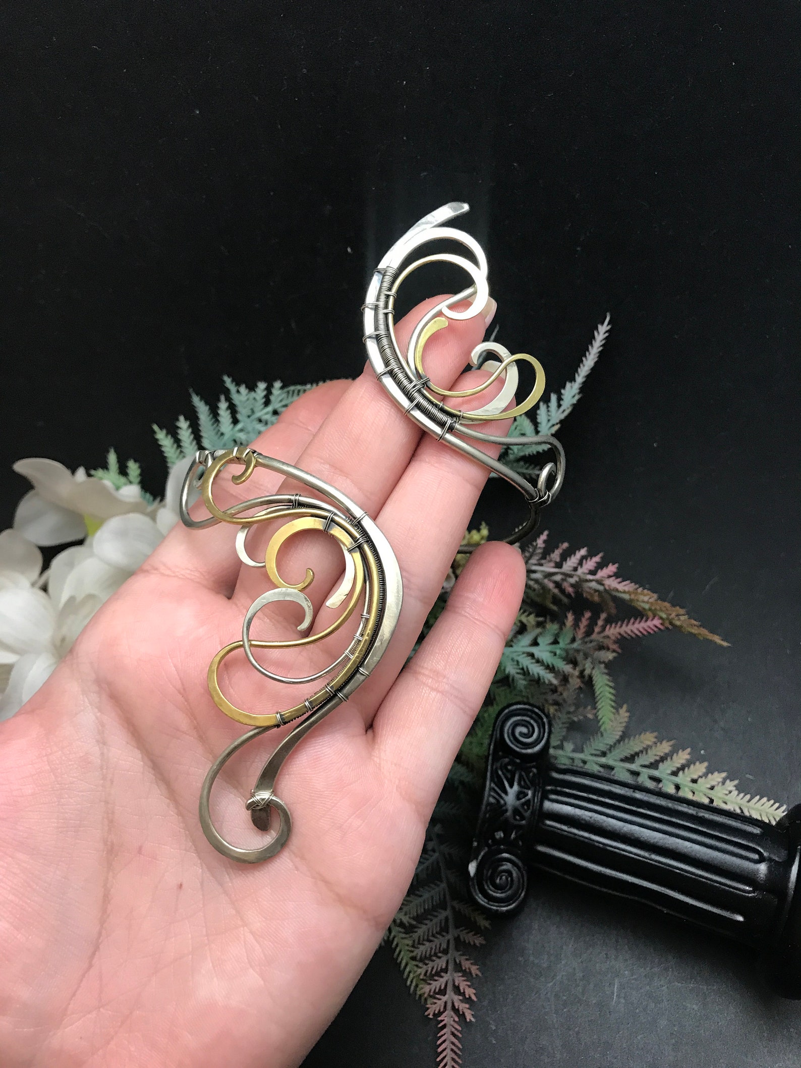 Wire wrapped Mixed metal upper arm silver bracelet for woman Etsy