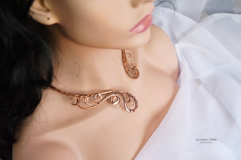Wire wrapped jewelry Open choker necklace Copper Necklace Collar Necklace Statement Necklace Unique Necklace Open necklace