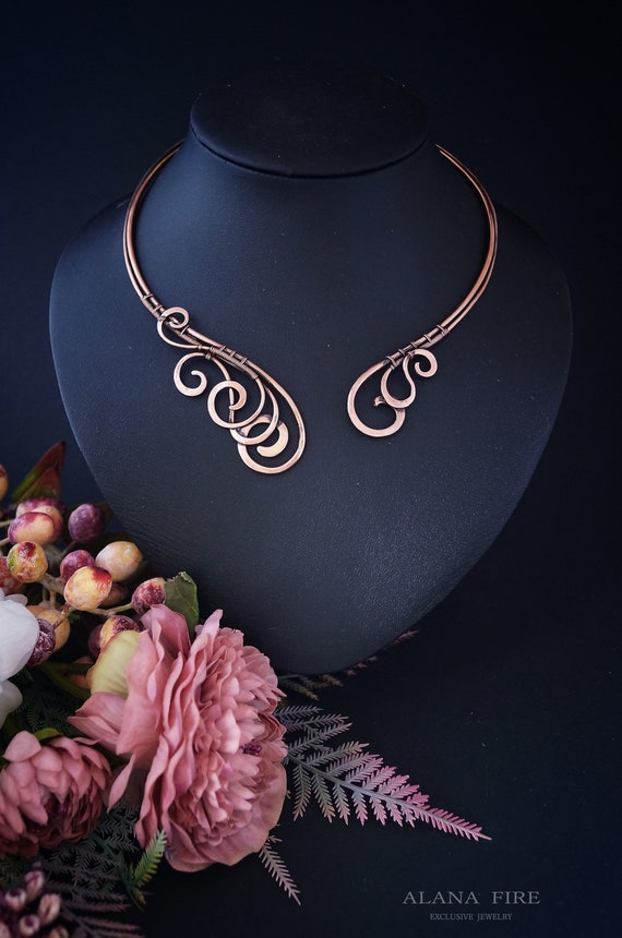 Wire Wrapped Open Necklace Copper Collar Necklace Statement Etsy