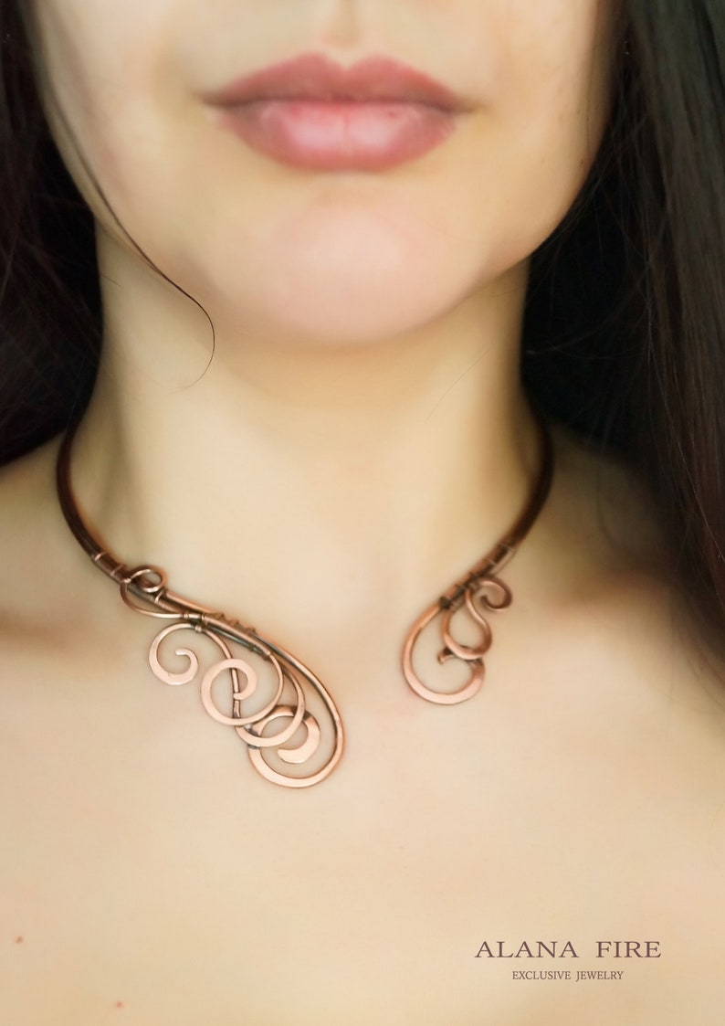 Wire Wrapped Open Necklace Copper Collar Necklace Statement Etsy