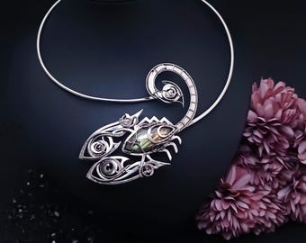 Wire Wrapped Scorpio Necklace: Labradorite German Silver