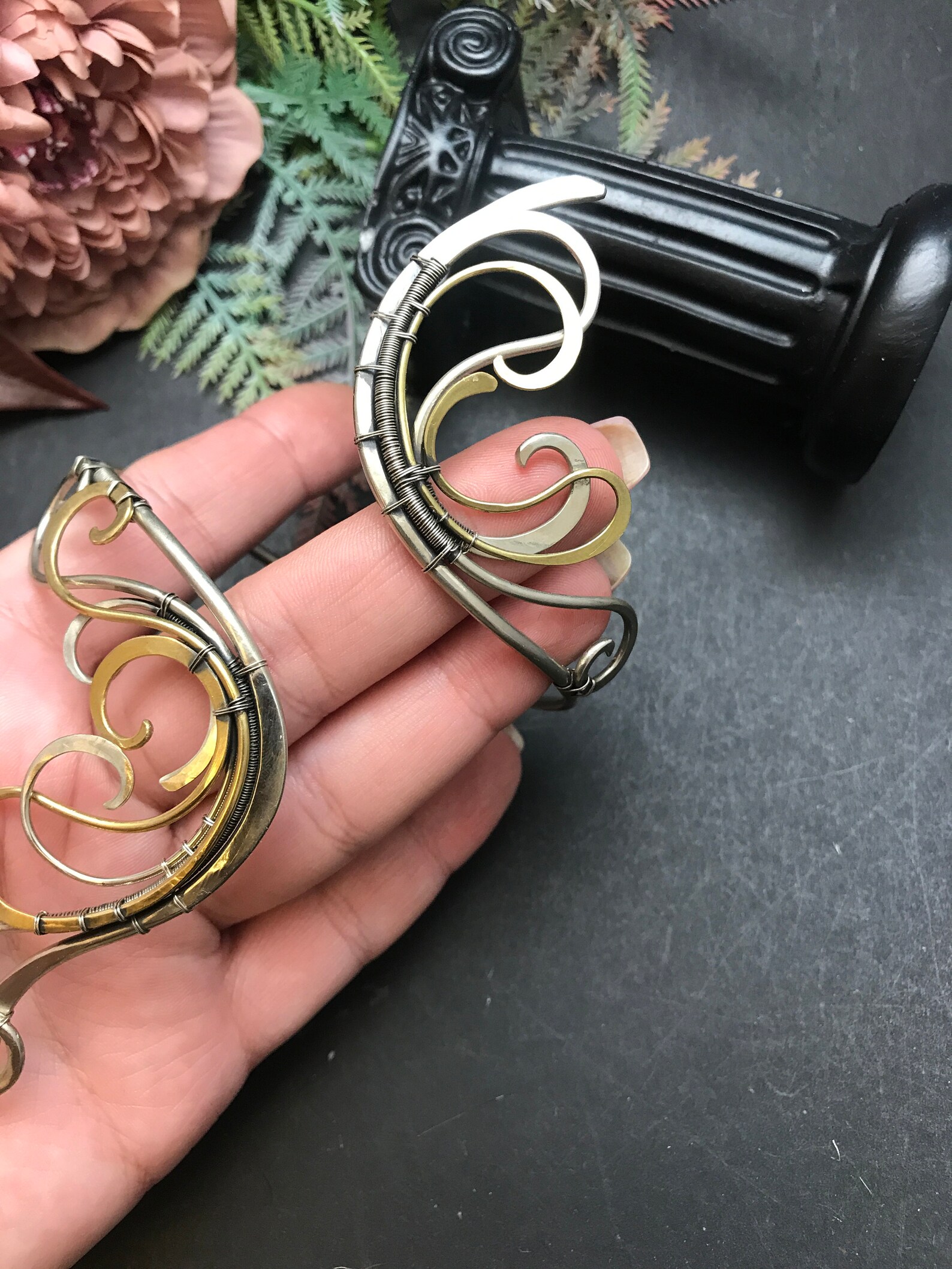 Wire wrapped Mixed metal upper arm silver bracelet for woman Etsy