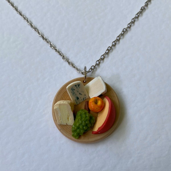 Round Cheese board necklace pendant , unusual charm on a chain