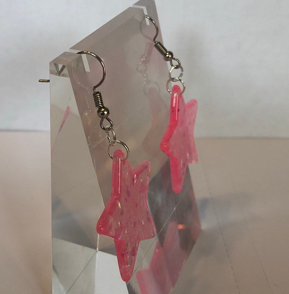 Kitch glittery shard barbie pale pink holo and gold stars | Etsy