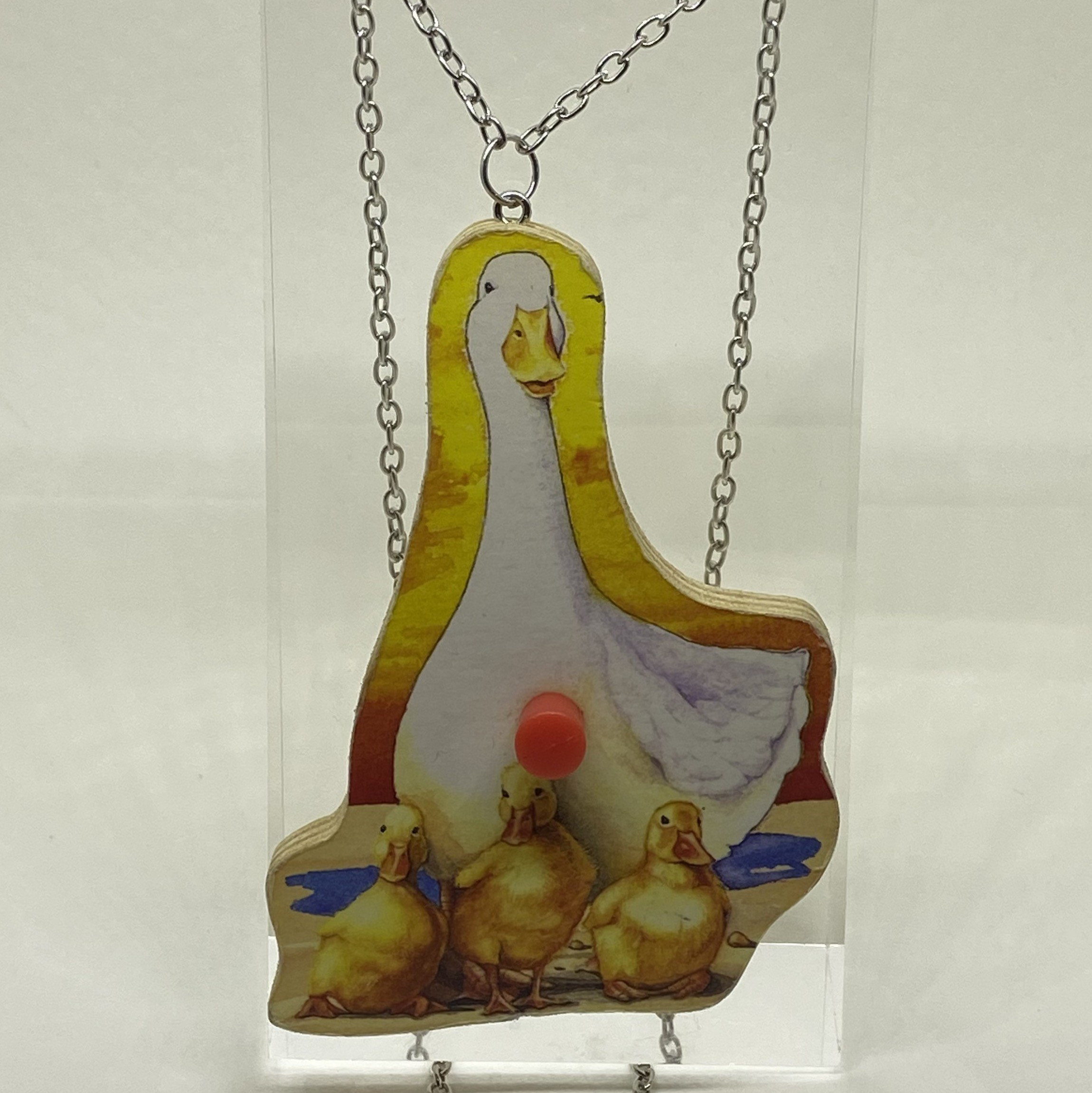 Wooden Duck With Duckling Vintage Toy Necklace Pendant. Large Etsy
