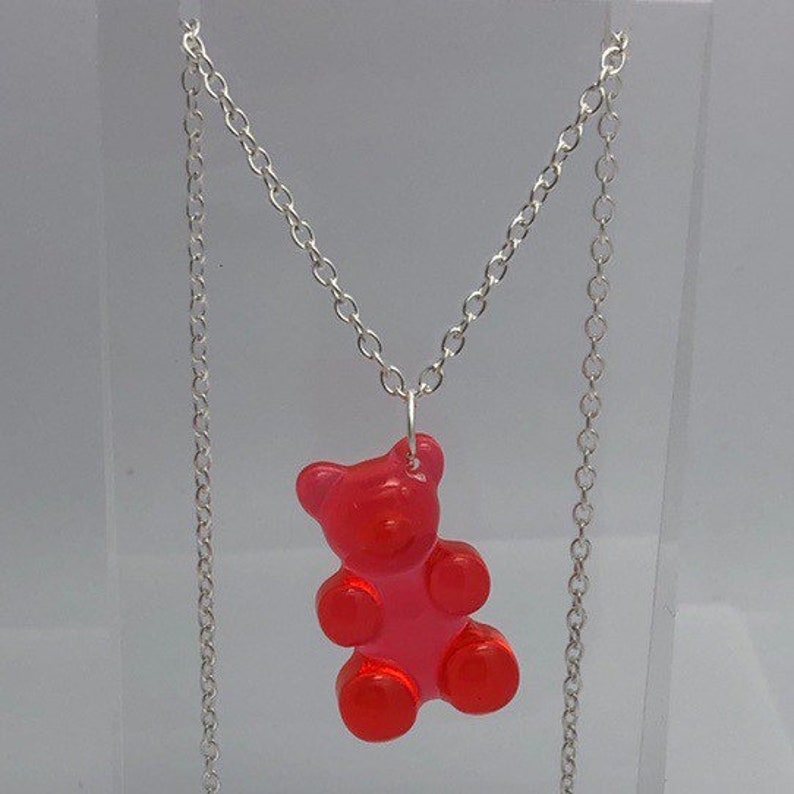 Clear Red Extra Large Gummy Gummi Bear Pendant Necklace Fun Etsy