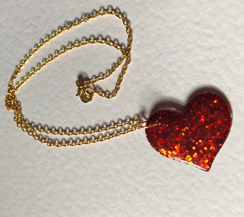 Roter Kettenanhänger Glitzer Herz Kitsch Fun gold Etsy