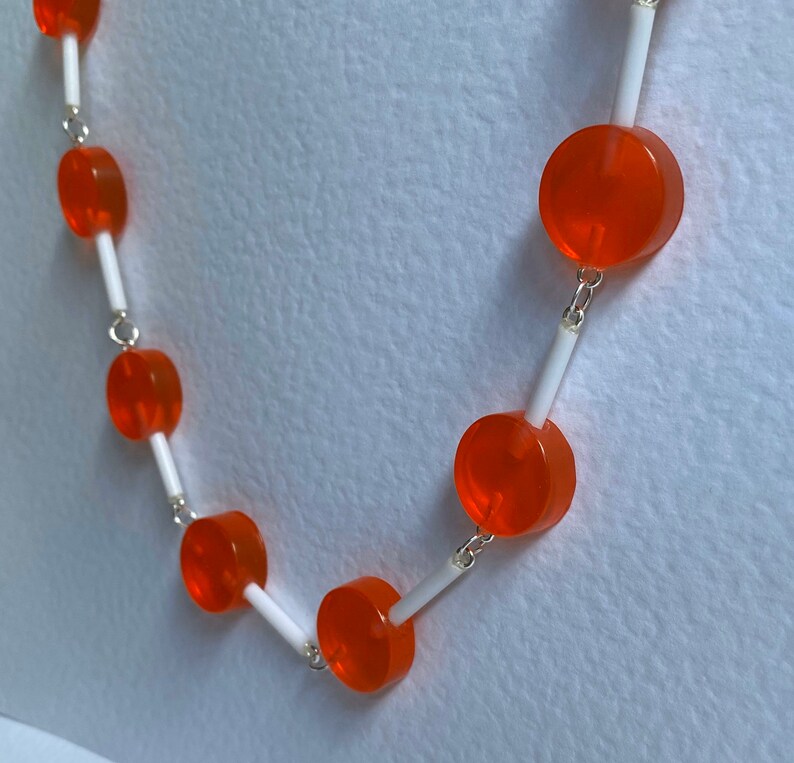 Orange round lollipop full chain Necklace 25 Inches long silver coloured chain