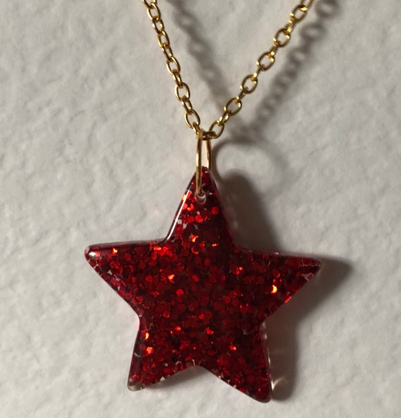 Red Necklace Pendant Glitter Star 