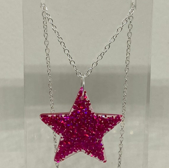 925 Sterling Silver Pink Cubic Zirconia Star Children Girls Pendant Necklace  16