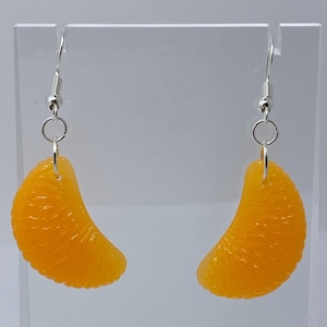 Kitsch fruit charm orange slice earrings or necklace silver colour hooks 5cm long