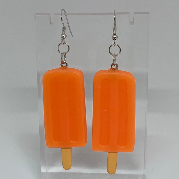 Large ice Lolly , Popsicle ice Cream  earrings pink resin cast , pendant charms 9 cm long