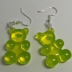 Green Extra Large Gummy Gummi Bear Earrings Fun G304 Pastel Large Resin