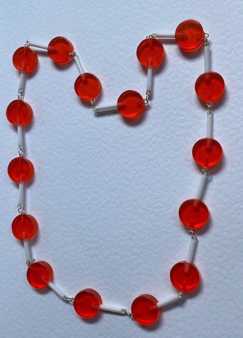 Orange round lollipop full chain Necklace 25 Inches long silver coloured chain