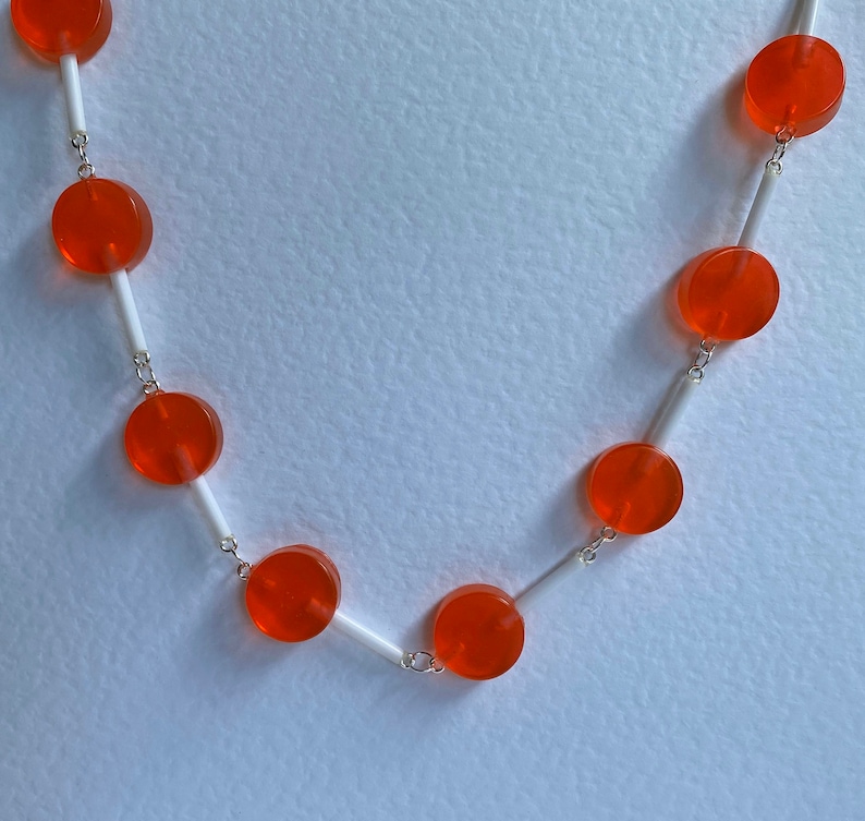 Orange round lollipop full chain Necklace 25 Inches long silver coloured chain