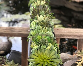 46 x 6 inch wide x 6 tall Faux succulent arrangement black planter box realistic succulents