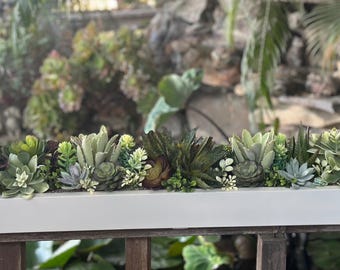 35 x 6 inch Faux succulent arrangement perfect grey planter box realistic succulents