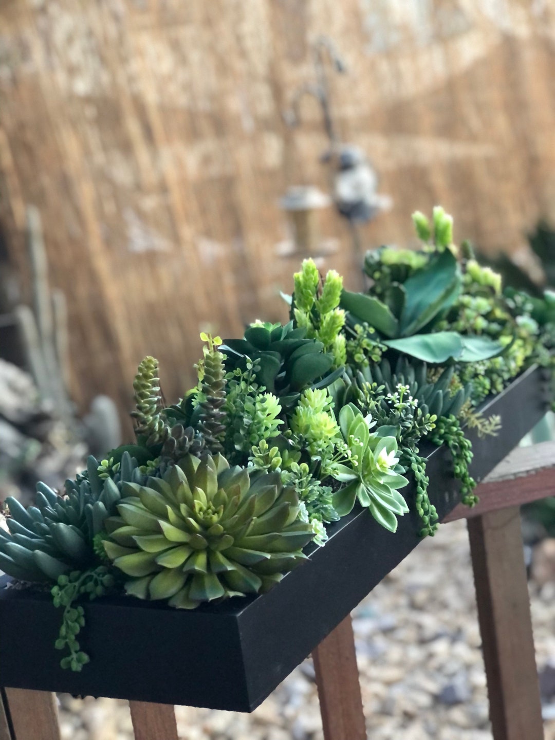 36 X 9 Wide Extra Large Faux Succulent Arrangement in a Black Base Etsy