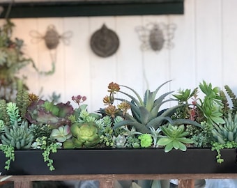 36 x 9 “ wide Extra Large faux succulent arrangement in a black base