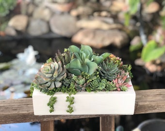 Realistic Faux succulent arrangement lots of color-. Easy care artificial succulents