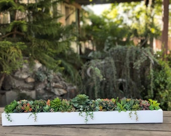 35 inch Large faux succulent arrangement planter box realistic succulents in wood planter