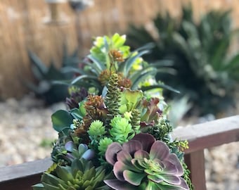 36 x 9 “ wide Extra Large faux succulent arrangement in a black base