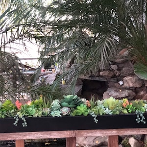 35” Large faux succulent arrangement planter box realistic succulents in wood planter