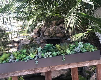 30 x 5 inch Faux succulent arrangement bronze planter box realistic succulents