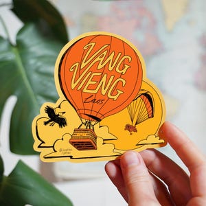 Vang Vieng Laos Sticker, Hot Air Balloon Sunset, Travel Souvenir