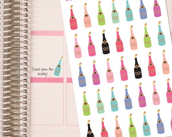 CHAMPAGNE Bottle Stickers.  Celebration Stickers.  Anniversary, Birthday, New Baby, Graduation.