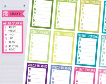 WEEKLY SPEND Sidebar Stickers.  Planner Stickers.