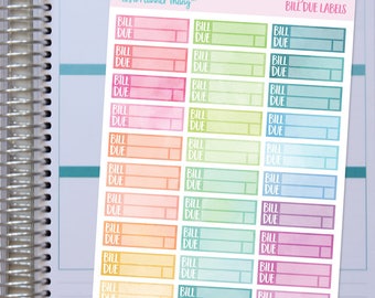 Bill Due Stickers, Juicy Watercolor Bill Due Labels/Fits the Erin Condren Planner and The Happy Planner