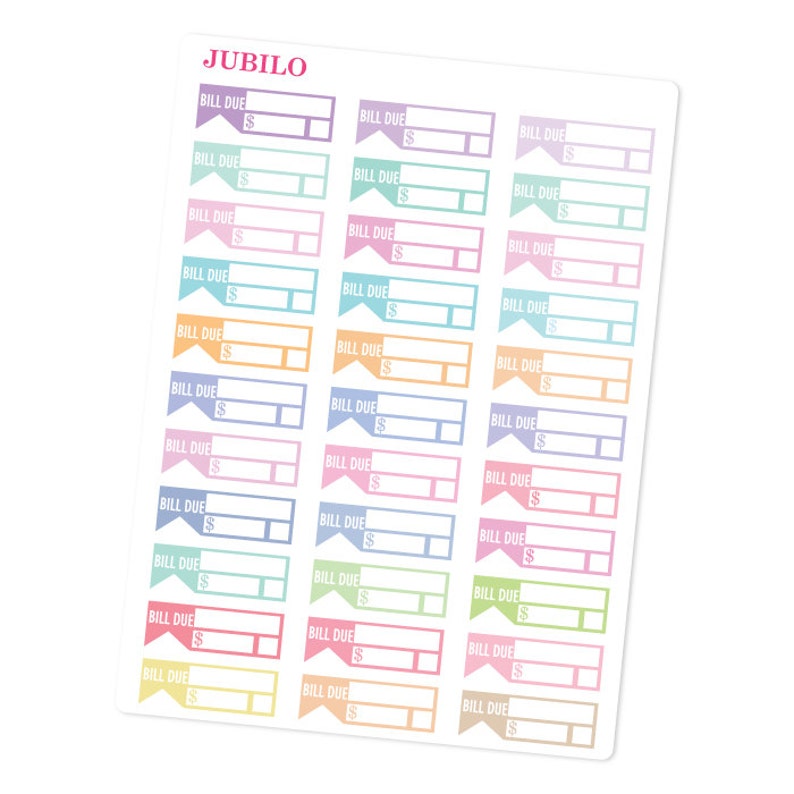 BILL DUE PASTEL Planner Stickers image 2