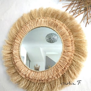 Large ethnic raffia mirror SOLEIA 80 image 3