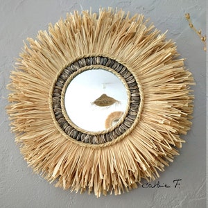 Small ethnic raffia mirror SIMONIA 30