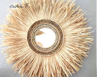 Small ethnic raffia mirror SARIA 40