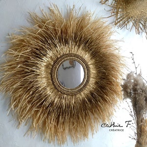 Ethnic gold raffia mirror LIONS 100