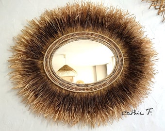 Large oval raffia ethnic mirror STATY MORDORE