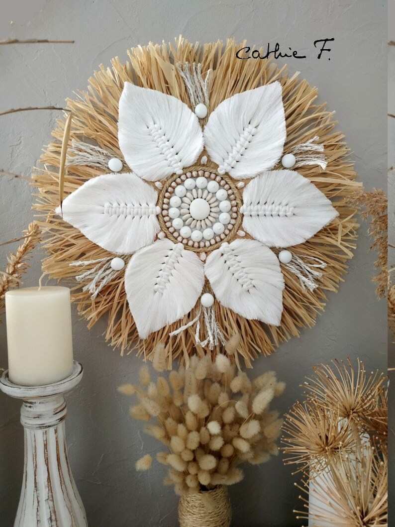 Juju hat en raphia décoré avec macramé blanche Etsy