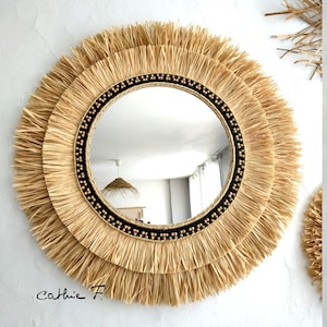 Large ethnic raffia mirror CRISTY