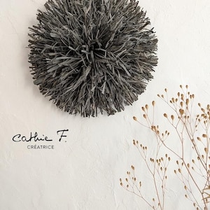 Juju hat 45 cm in raffia GREY BLACK SHADE