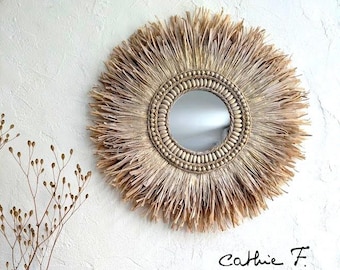Small handcrafted ethnic raffia mirror BEGY 36