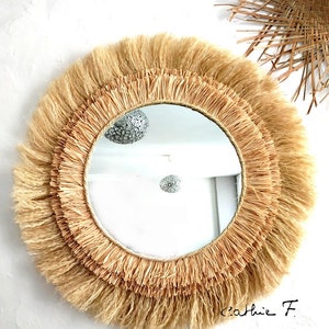 Large ethnic raffia mirror SOLEIA 80 image 1