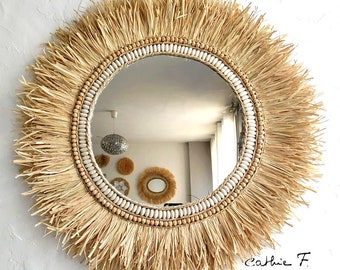 Large ethnic raffia mirror LINE 60