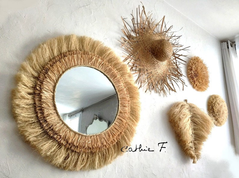 Large ethnic raffia mirror SOLEIA 80 image 5