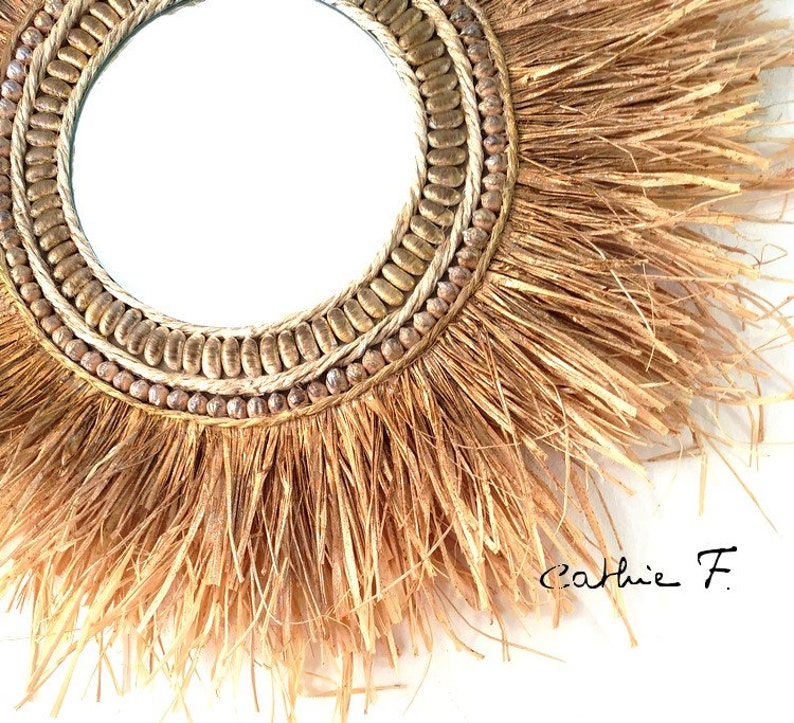 Ethnic iridescent raffia mirror SOLEIL ARDENT image 3