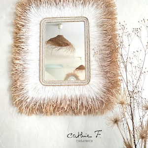 Ethnic rectangular white raffia mirror LISTY 95