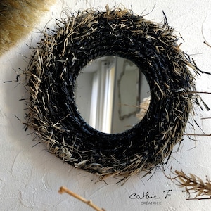 Ethnic black raffia fiber mirror SCORPIONS 20