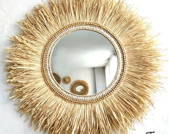 Large ethnic raffia mirror LINE 70