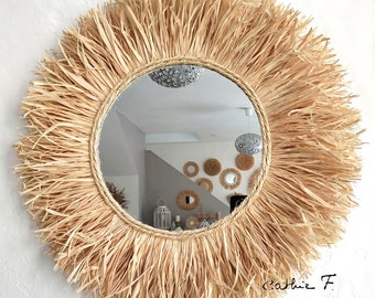 Large ethnic raffia mirror JULIA